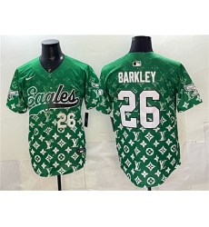 Men's Philadelphia Eagles #26 Saquon Barkley Green With Limited Stitched Baseball Jersey