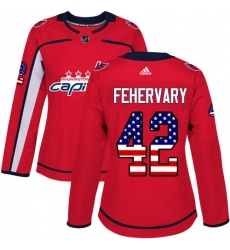 Women's Adidas Washington Capitals #42 Martin Fehervary Authentic Red USA Flag Fashion NHL Jersey