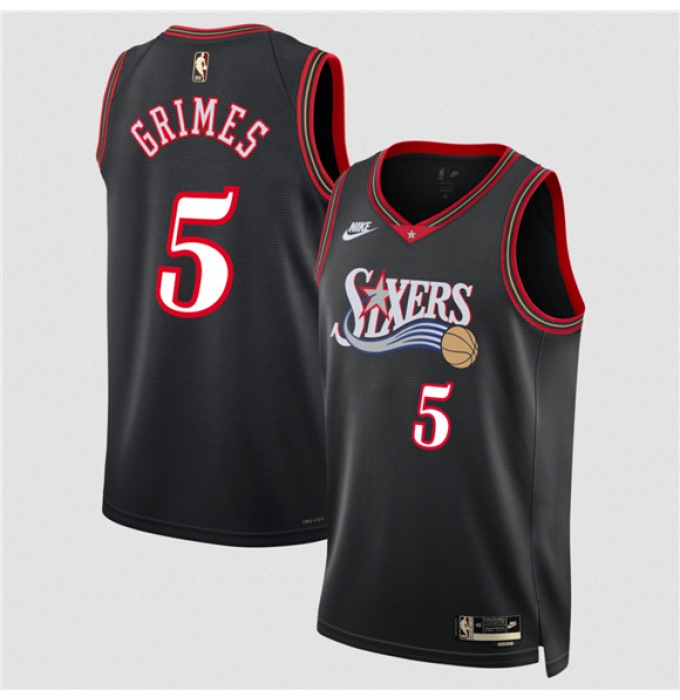 Men's Philadelphia 76ers #5 Quentin Grimes Black 2025 Classic Edition Stitched Jersey