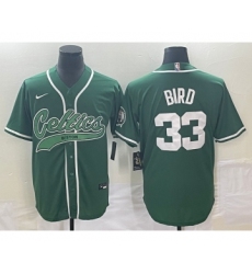 Men's Boston Celtics #33 Larry Bird Green With Patch Stitched Baseball Jersey