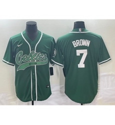 Men's Boston Celtics #7 Jaylen Brown Green With Patch Stitched Baseball Jersey