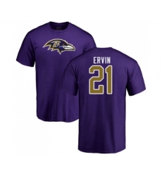 Football Baltimore Ravens #21 Tyler Ervin Purple Name & Number Logo T-Shirt