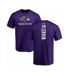 Football Baltimore Ravens #39 Tyler Ervin Purple Backer T-Shirt