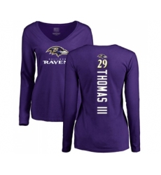Football Women's Baltimore Ravens #29 Earl Thomas III Purple Backer Long Sleeve T-Shirt