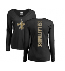 Football Women's New Orleans Saints #23 Marshon Lattimore Black Backer Slim Fit Long Sleeve T-Shirt