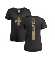 Football Women's New Orleans Saints #23 Marshon Lattimore Black Backer Slim Fit T-Shirt