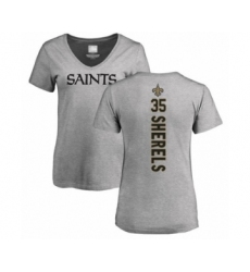Football Women's New Orleans Saints #35 Marcus Sherels Ash Backer V-Neck T-Shirt