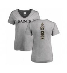 Football Women's New Orleans Saints #87 Jared Cook Ash Backer V-Neck T-Shirt