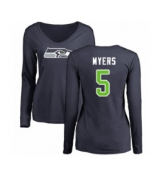 Football Women's Seattle Seahawks #5 Jason Myers Navy Blue Name & Number Logo Long Sleeve T-Shirt
