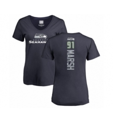 Football Women's Seattle Seahawks #91 Cassius Marsh Navy Blue Backer T-Shirt