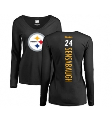 Football Women's Pittsburgh Steelers #24 Coty Sensabaugh Black Backer Slim Fit Long Sleeve T-Shirt