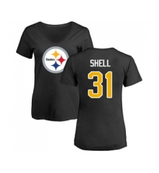 Football Women's Pittsburgh Steelers #31 Donnie Shell Black Name & Number Logo Slim Fit T-Shirt