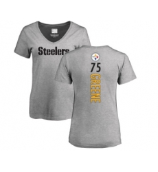 Football Women's Pittsburgh Steelers #75 Joe Greene Ash Backer V-Neck T-Shirt