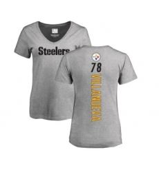 Football Women's Pittsburgh Steelers #78 Alejandro Villanueva Ash Backer V-Neck T-Shirt