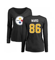Football Women's Pittsburgh Steelers #86 Hines Ward Black Name & Number Logo Slim Fit Long Sleeve T-Shirt