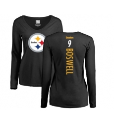 Football Women's Pittsburgh Steelers #9 Chris Boswell Black Backer Slim Fit Long Sleeve T-Shirt