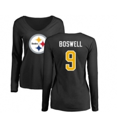 Football Women's Pittsburgh Steelers #9 Chris Boswell Black Name & Number Logo Slim Fit Long Sleeve T-Shirt