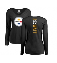 Football Women's Pittsburgh Steelers #90 T. J. Watt Black Backer Slim Fit Long Sleeve T-Shirt