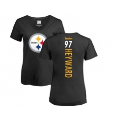 Football Women's Pittsburgh Steelers #97 Cameron Heyward Black Backer Slim Fit T-Shirt