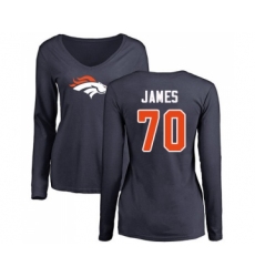 Football Women's Denver Broncos #70 Ja'Wuan James Navy Blue Name & Number Logo Long Sleeve T-Shirt