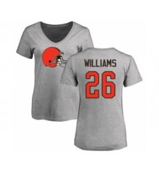 Football Women's Cleveland Browns #26 Greedy Williams Ash Name & Number Logo T-Shirt