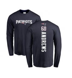 Football New England Patriots #60 David Andrews Navy Blue Backer Long Sleeve T-Shirt