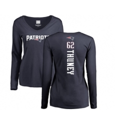 Football Women's New England Patriots #62 Joe Thuney Navy Blue Backer Slim Fit Long Sleeve T-Shirt