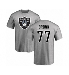 Football Oakland Raiders #77 Trent Brown Ash Name & Number Logo T-Shirt