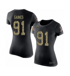 Women's Los Angeles Rams #91 Greg Gaines Black Camo Salute to Service T-Shirt