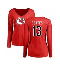Football Women's Kansas City Chiefs #13 Sammie Coates Red Name & Number Logo Slim Fit Long Sleeve T-Shirt
