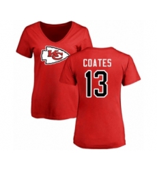 Football Women's Kansas City Chiefs #13 Sammie Coates Red Name & Number Logo Slim Fit T-Shirt
