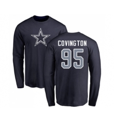 Football Dallas Cowboys #95 Christian Covington Navy Blue Name & Number Logo Long Sleeve T-Shirt