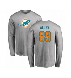 Football Miami Dolphins #89 Dwayne Allen Ash Name & Number Logo Long Sleeve T-Shirt