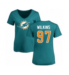 Football Women's Miami Dolphins #97 Christian Wilkins Aqua Green Name & Number Logo T-Shirt