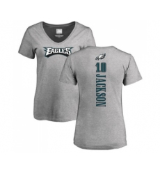 Women's Philadelphia Eagles #10 DeSean Jackson Ash Backer V-Neck T-Shirt