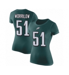 Women's Philadelphia Eagles #51 Paul Worrilow Green Rush Pride Name & Number T-Shirt