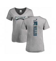 Women's Philadelphia Eagles #76 Shareef Miller Ash Backer V-Neck T-Shirt