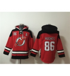 Men's New Jersey Devils #86 Jack Hughes Red Ageless Must-Have Lace-Up Pullover Hoodie