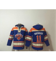Men's New Yok Knicks #11 Jalen Brunson Blue Lace-Up Pullover Hoodie