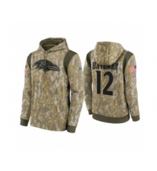 Men's Baltimore Ravens #12 Rashod Bateman Camo 2021 Salute To Service Therma Performance Pullover Football Hoodie