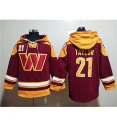 Men's Washington Commanders #21 Sean Taylor Burgundy Lace-Up Pullover Hoodie