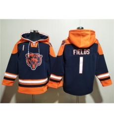 Men's Chicago Bears #1 Justin Fields Navy Ageless Must-Have Lace-Up Pullover Hoodie