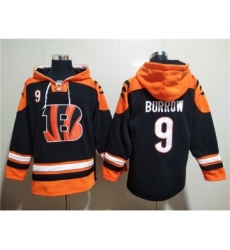 Men's Cincinnati Bengals #9 Joe Burrow Orange Black Ageless Must-Have Lace-Up Pullover Hoodie