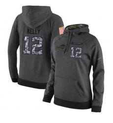 NFL Women's Nike Buffalo Bills #12 Jim Kelly Stitched Black Anthracite Salute to Service Player Performance Hoodie