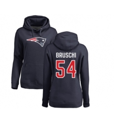 Football Women's New England Patriots #54 Tedy Bruschi Navy Blue Name & Number Logo Pullover Hoodie