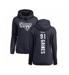 Football Women's Los Angeles Rams #91 Greg Gaines Navy Blue Backer Pullover Hoodie