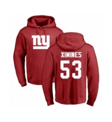 Football New York Giants #53 Oshane Ximines Red Name & Number Logo Pullover Hoodie