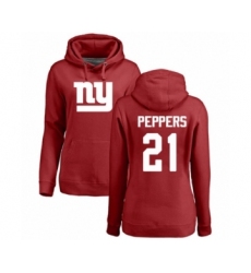 Football Women's New York Giants #21 Jabrill Peppers Red Name & Number Logo Pullover Hoodie