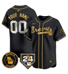 Men's Atlanta Braves Customized Black Gold 2024 Spring Training Patch Limited Stitched Baseball Jersey