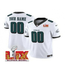 Men's Philadelphia Eagles Customized White 2025 Super Bowl LIX FUSE Vapor Limited Jersey